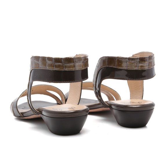 Amalfi by Rangoni Patent Leather Flat Sandals Reptile Print Brown Summer Italy - Picture 7 of 11